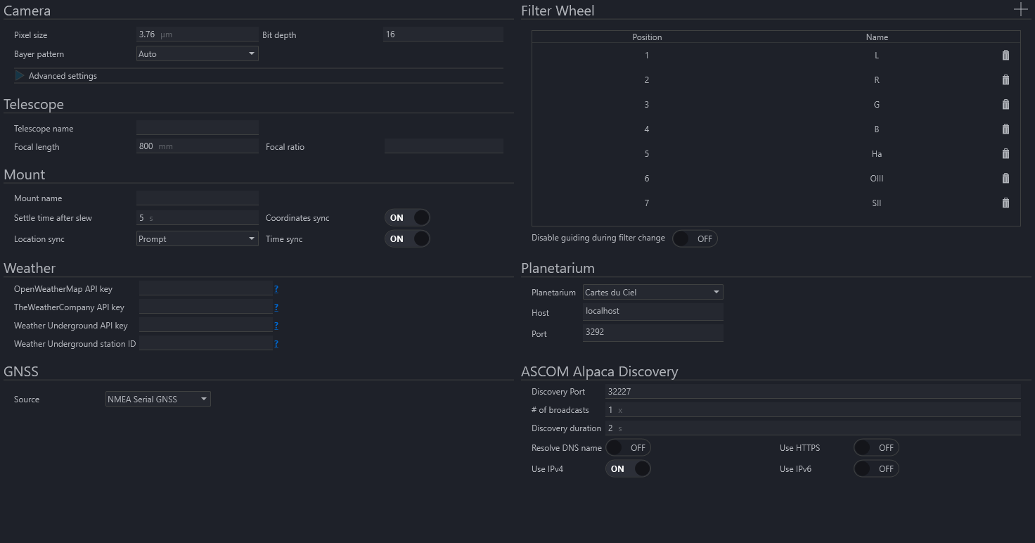 Equipment Settings