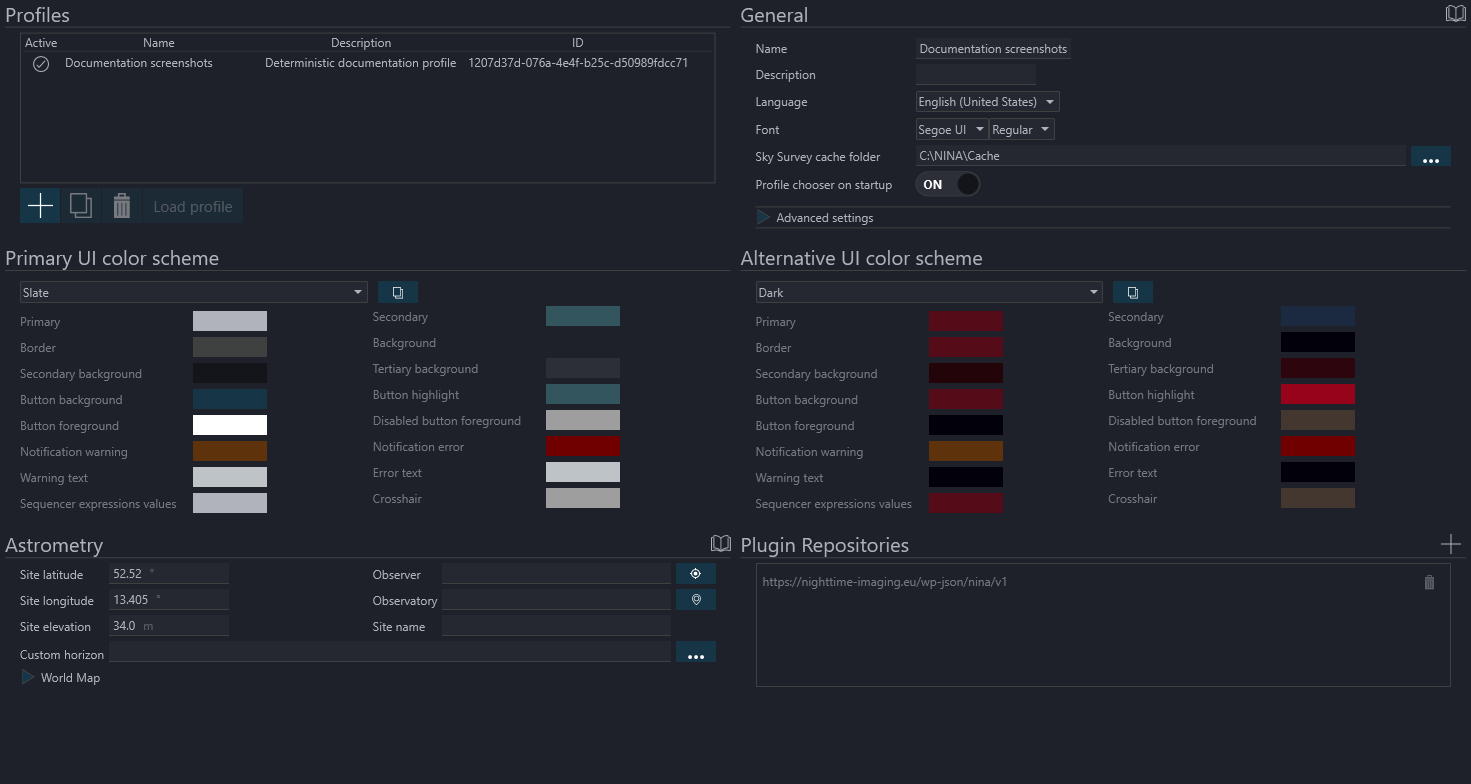 The general settings tab