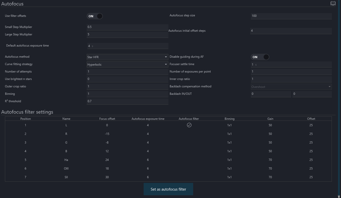 Autofocus options