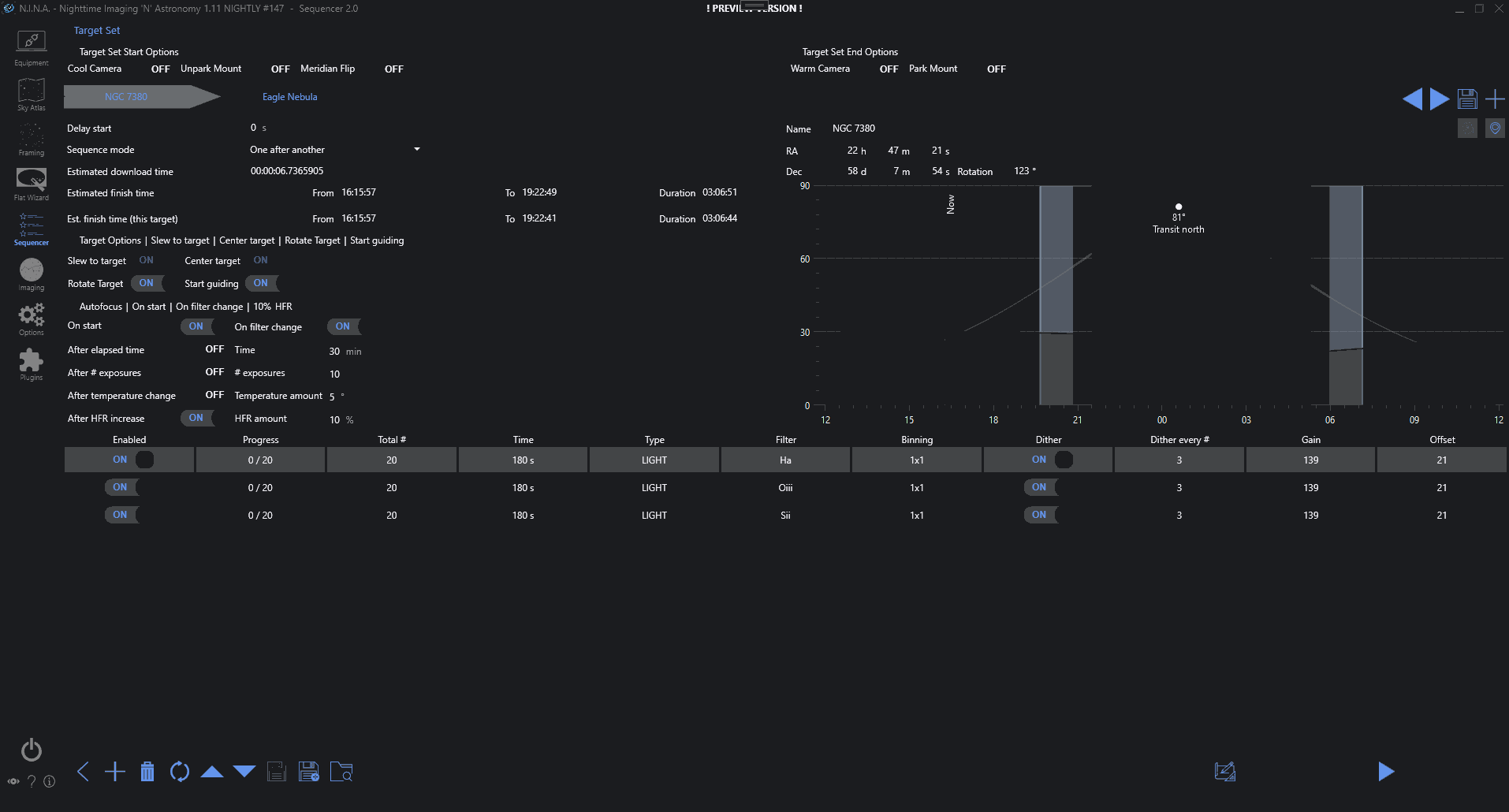 The sequencing tab
