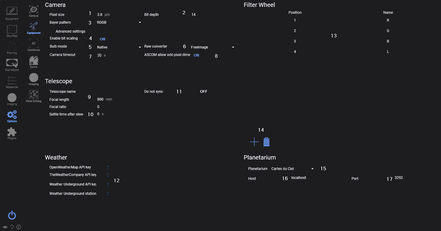 Equipment Settings