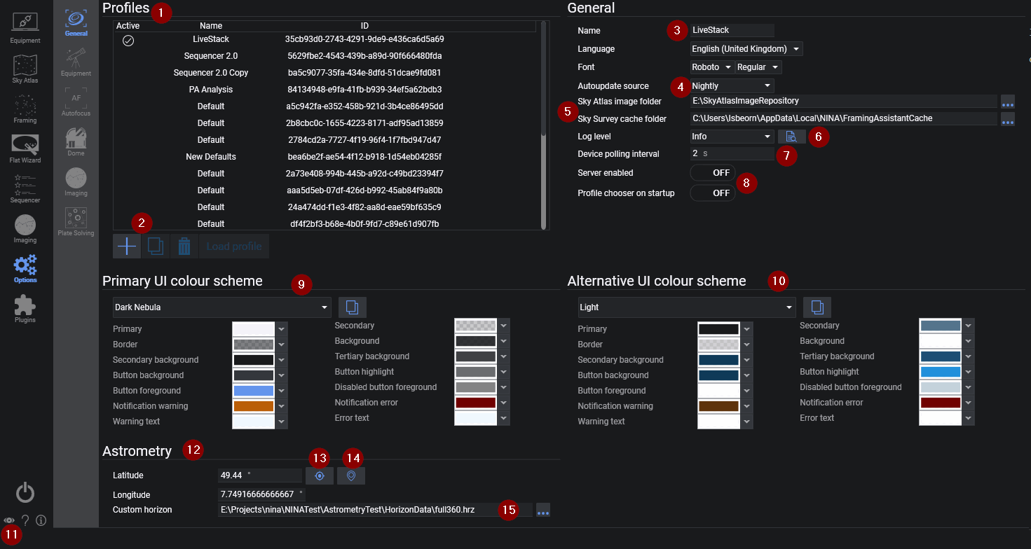 The general settings tab